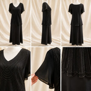 SL Fashions 24W Black Beaded Gown Plus Size Evening Formal Mother Bride Dress